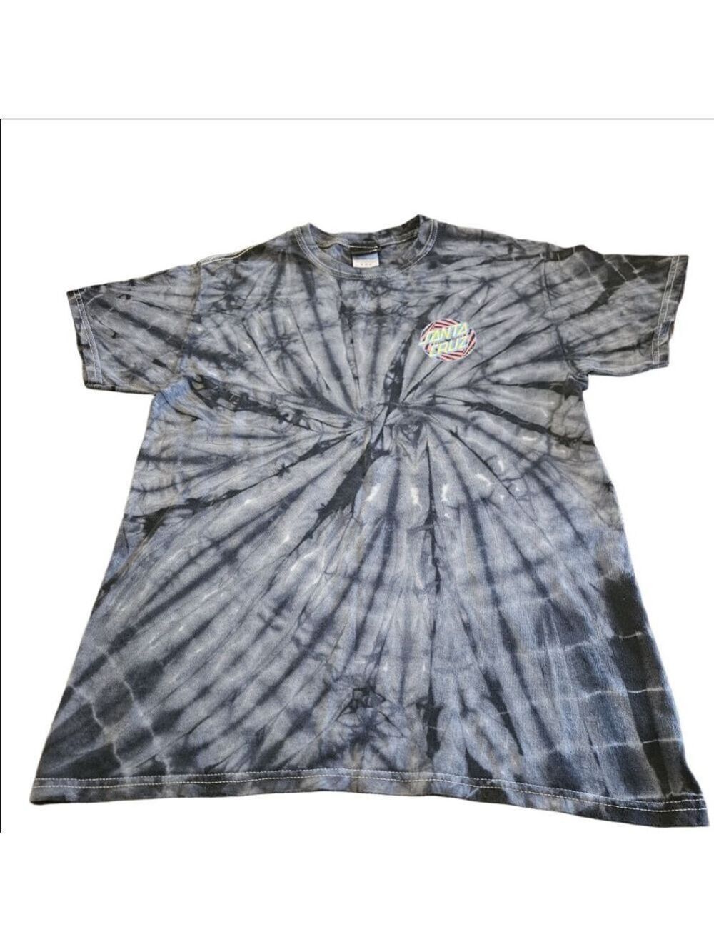 Men's Santa Cruz Dot Spider Tie-Dye Short Sleeve Skateboard Tee M Black Gray